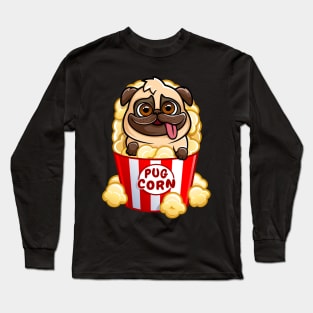 Pug Corn - Funny Popcorn Dog Pun Long Sleeve T-Shirt